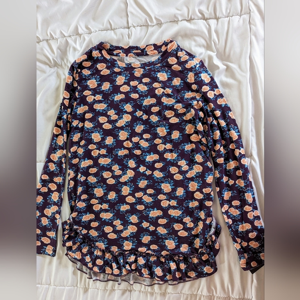 New Girls long sleeve floral top shirt size M 7/8 peplum high low Art Class